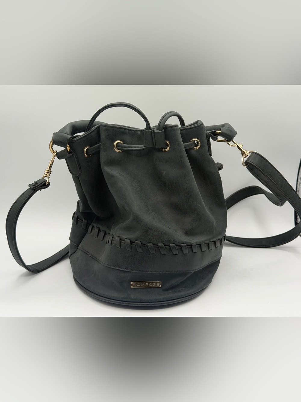 Black Rampage Drawstring Bucket Bag Women's Crossbody Shoulder Bag